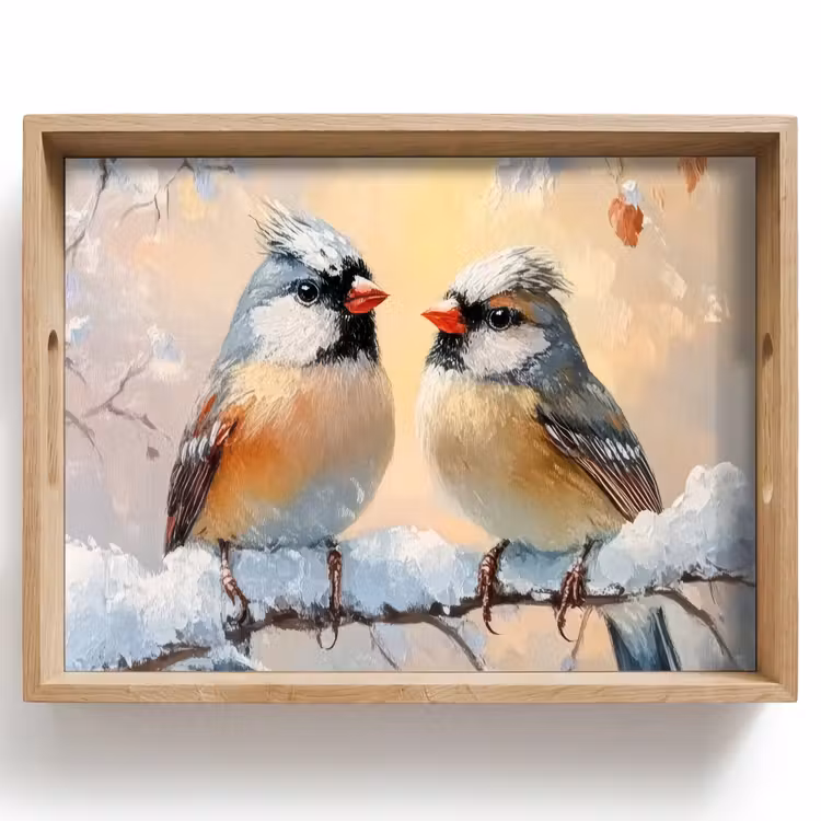 Tablett - Vögel - Zweig - Winter - Schnee — 1
