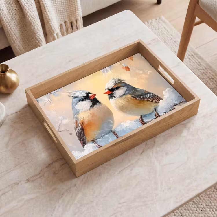 Tablett - Vögel - Zweig - Winter - Schnee — 2