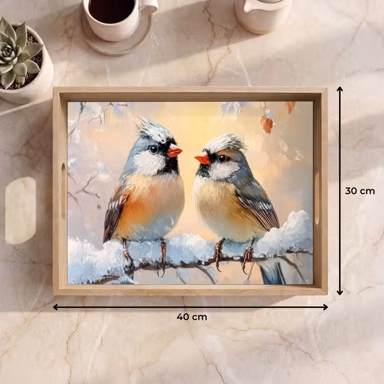 Tablett - Vögel - Zweig - Winter - Schnee — 9