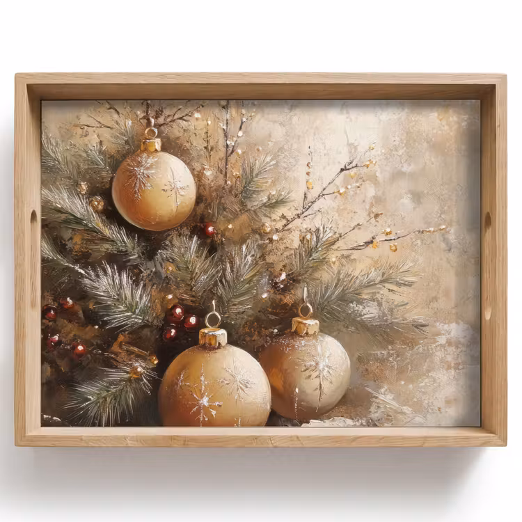 Tablett - Weihnachten - Kugeln - Beige - Gold — 1