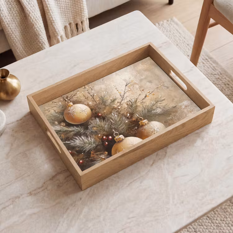 Tablett - Weihnachten - Kugeln - Beige - Gold — 2
