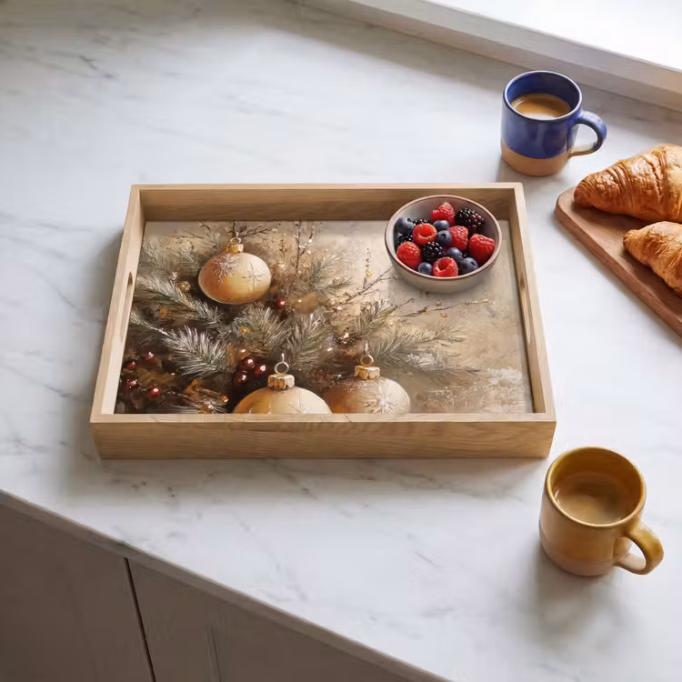 Tablett - Weihnachten - Kugeln - Beige - Gold — 4