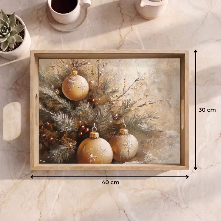 Tablett - Weihnachten - Kugeln - Beige - Gold — 9