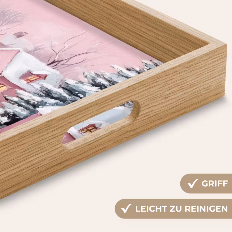 Tablett - Weihnachtsdorf - Rosa - Winter - Schnee - Häuser — 5