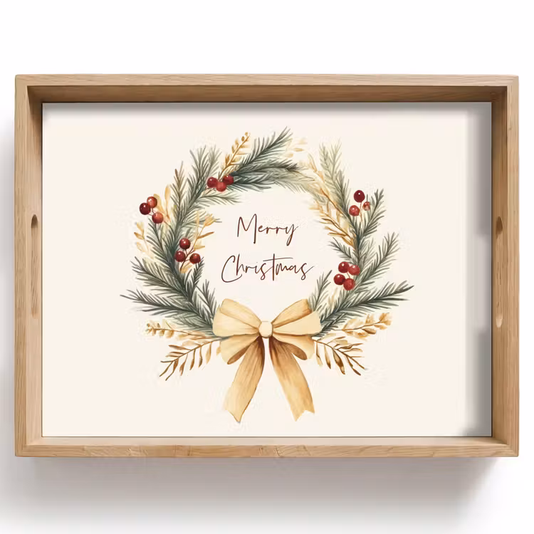 Tablett - Weihnachtskranz - Weihnachten - Gold - Beige — 1