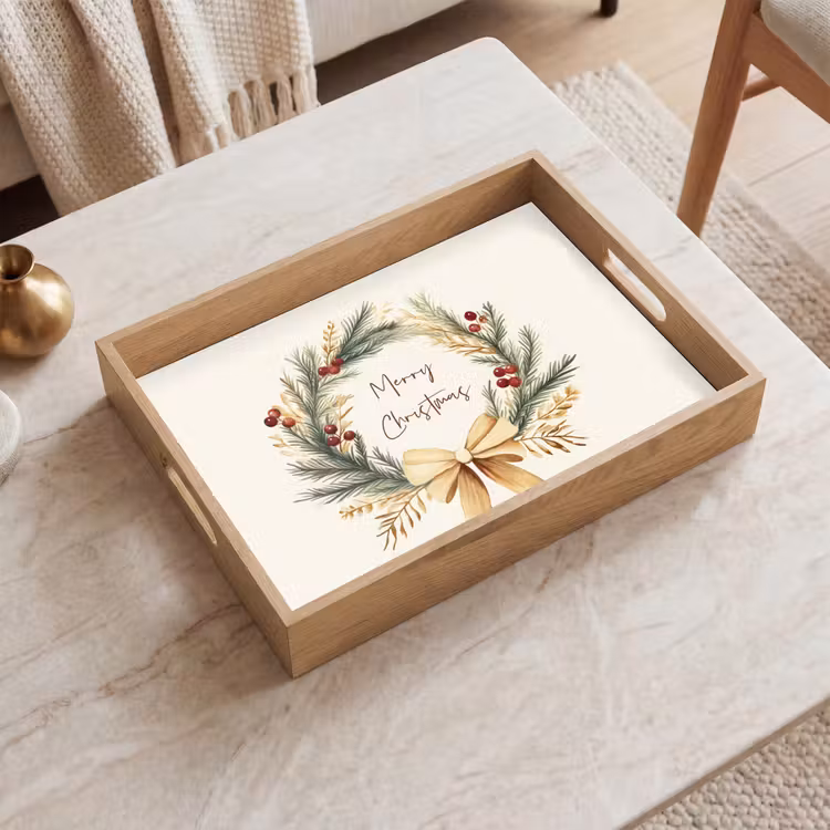 Tablett - Weihnachtskranz - Weihnachten - Gold - Beige — 2