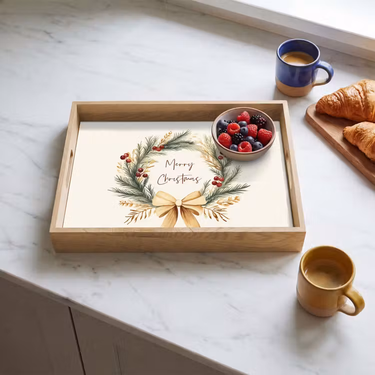 Tablett - Weihnachtskranz - Weihnachten - Gold - Beige — 4