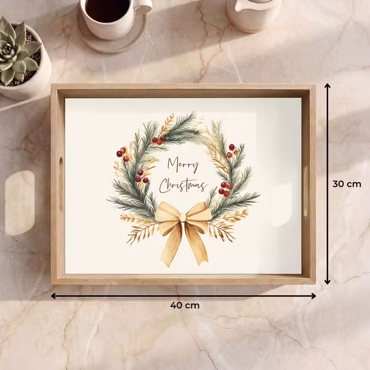 Tablett - Weihnachtskranz - Weihnachten - Gold - Beige — 9