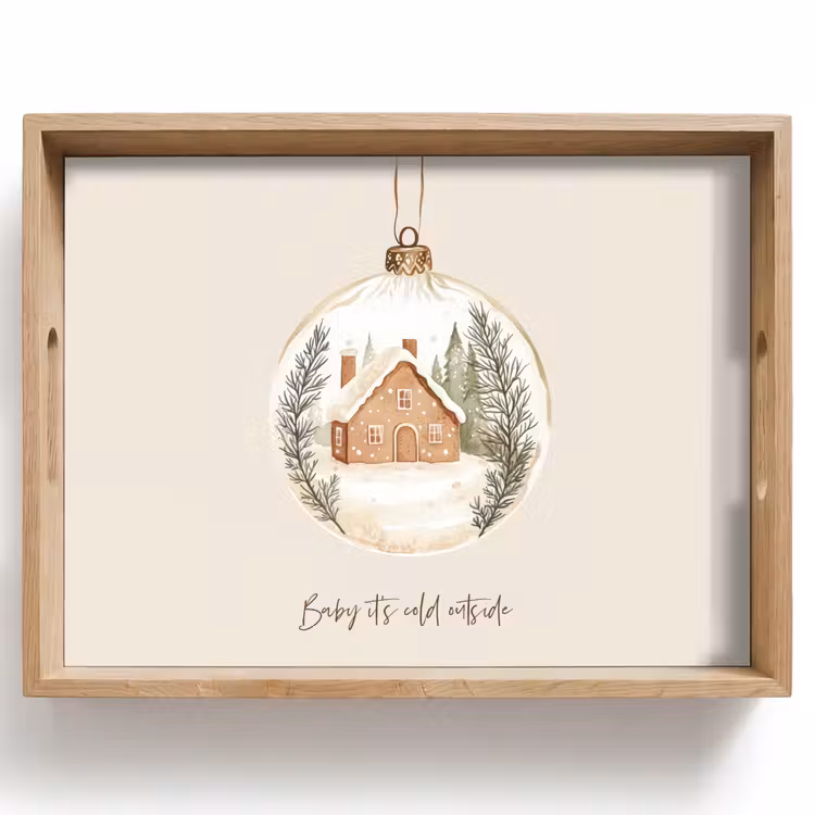 Tablett - Zitat - Winter - Weihnachten - Beige - Weihnachtskugel — 1