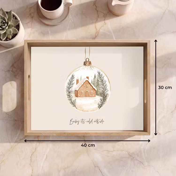 Tablett - Zitat - Winter - Weihnachten - Beige - Weihnachtskugel — 9