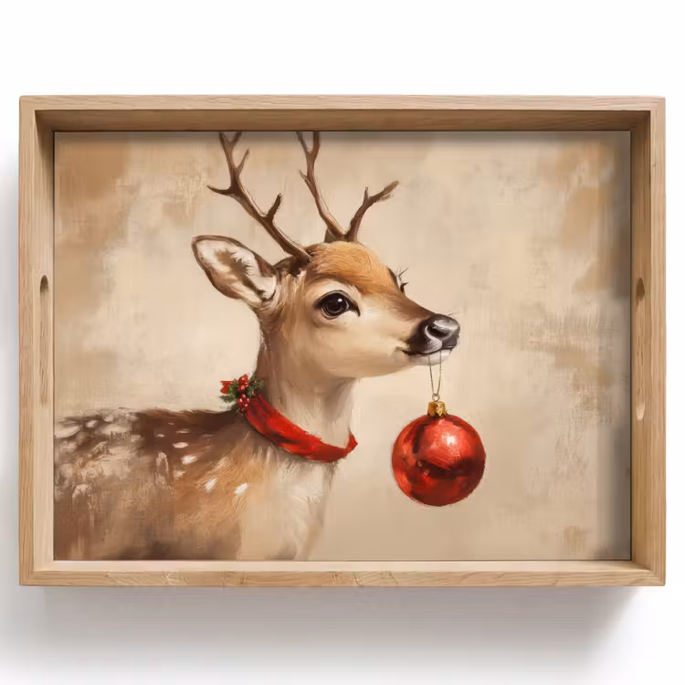 Tablett - Weihnachten - Hirsch - Geweih - Weihnachtskugel - Rentier — 1