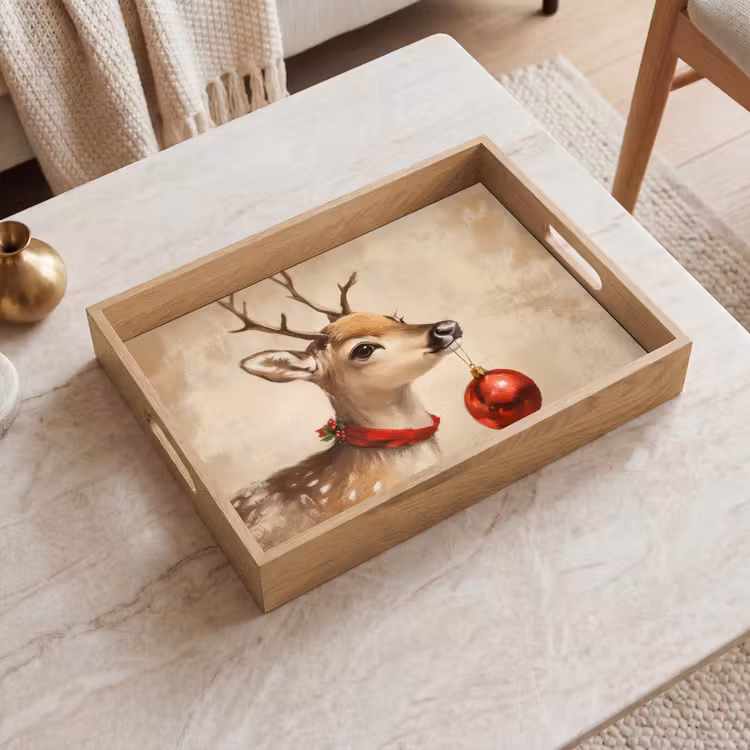 Tablett - Weihnachten - Hirsch - Geweih - Weihnachtskugel - Rentier — 2