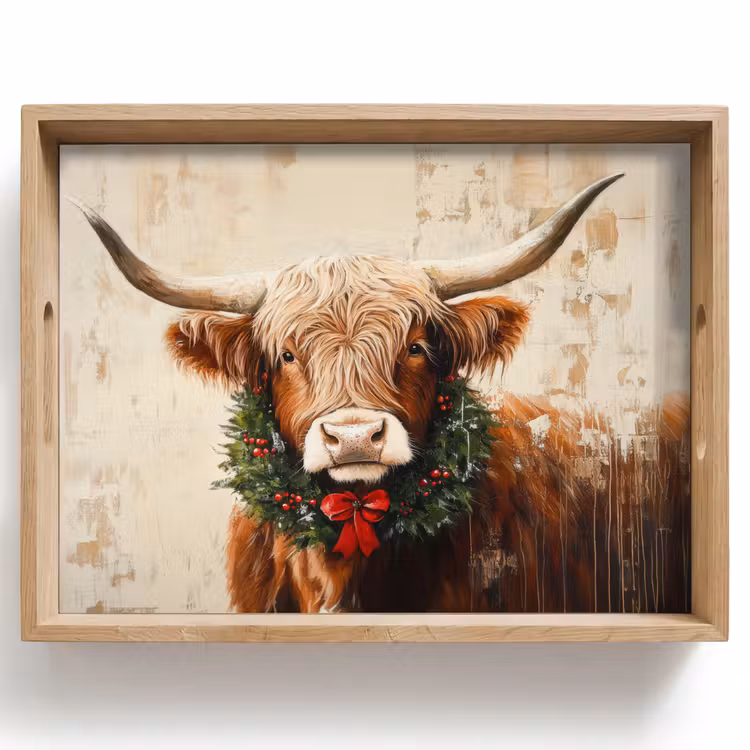 Tablett - Weihnachten - Schottischer Highlander - Braun - Kranz — 1