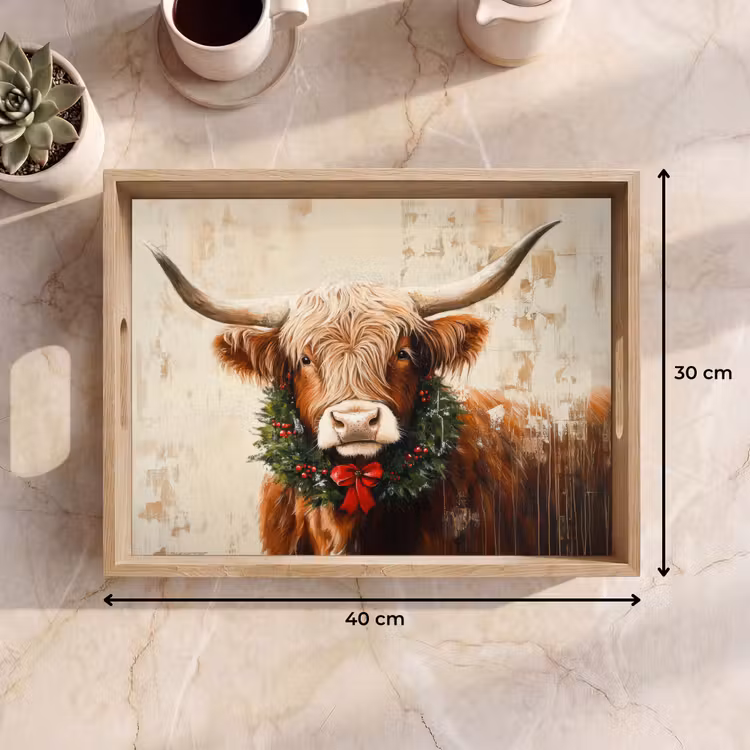 Tablett - Weihnachten - Schottischer Highlander - Braun - Kranz — 9