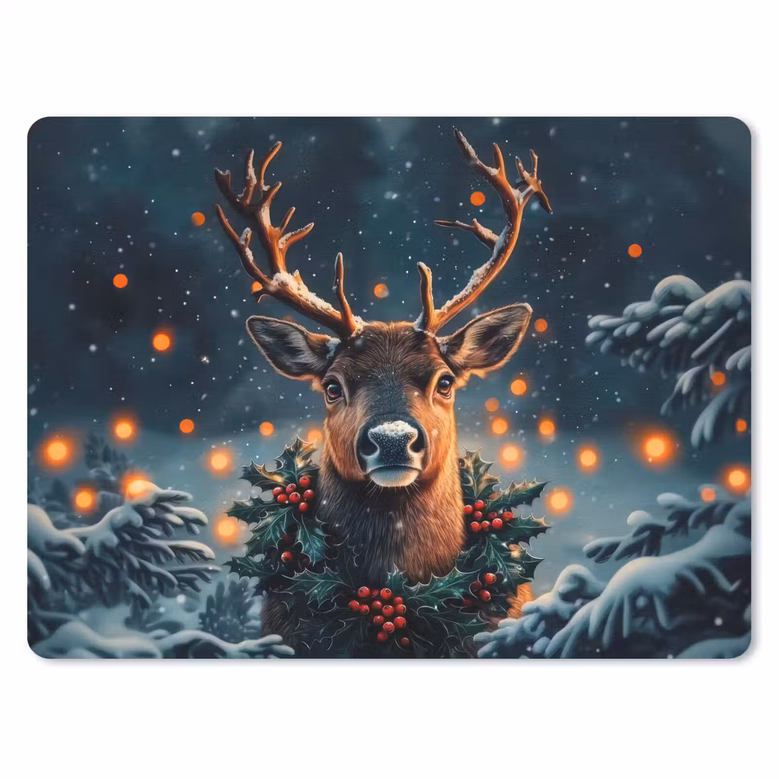 Mauspad - Hirsch - Weihnachten - Winter - Schnee - Weihnachtskranz — 1