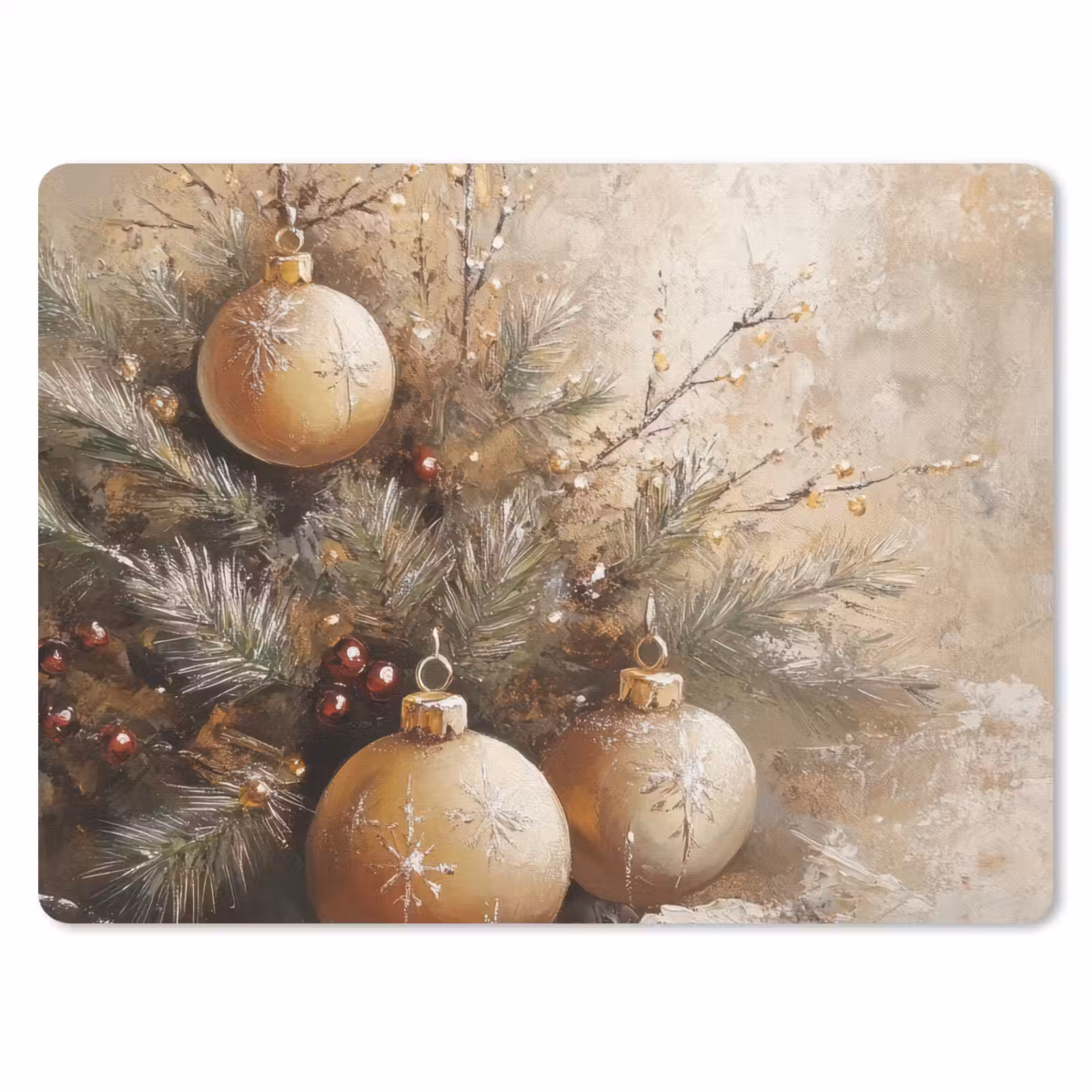 Mauspad - Weihnachten - Kugeln - Beige - Gold — 1