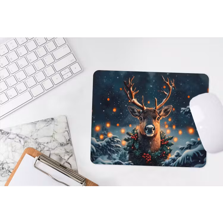 Mauspad - Hirsch - Weihnachten - Winter - Schnee - Weihnachtskranz — 2