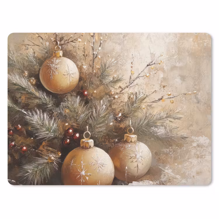 Mauspad - Weihnachten - Kugeln - Beige - Gold — 1