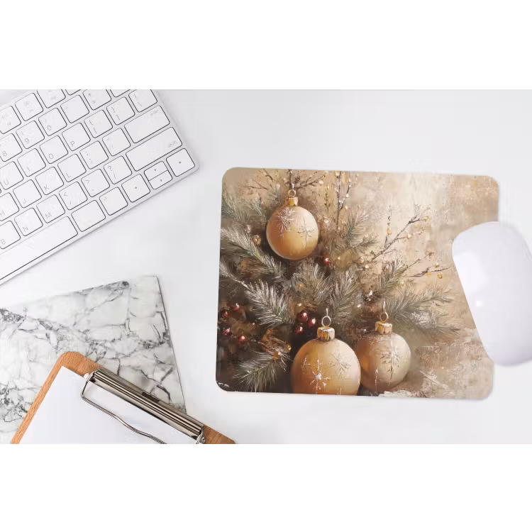 Mauspad - Weihnachten - Kugeln - Beige - Gold — 2