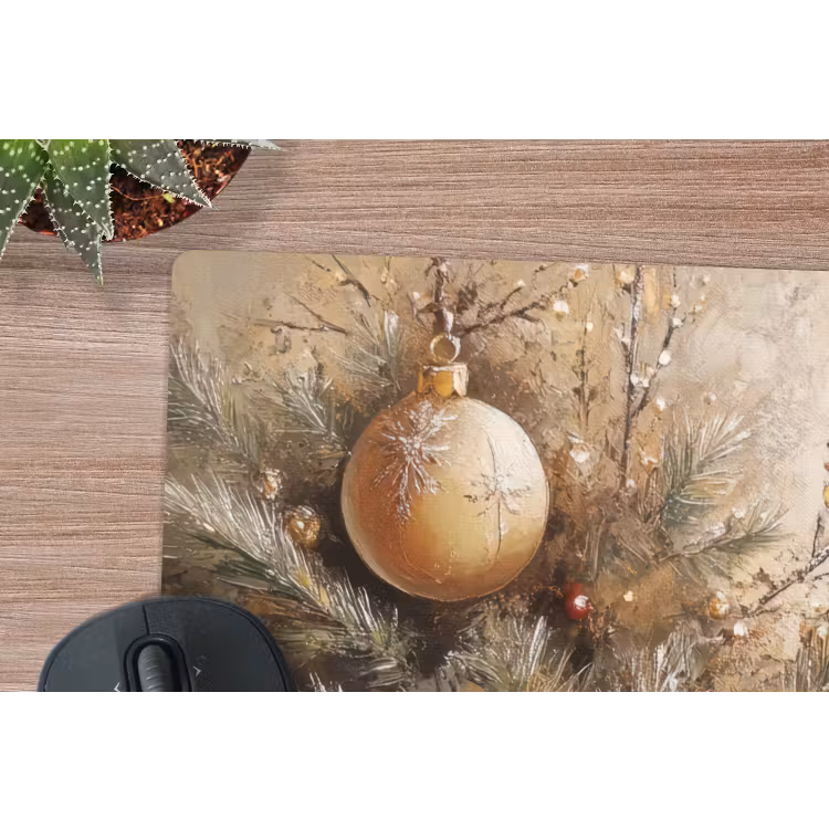 Mauspad - Weihnachten - Kugeln - Beige - Gold — 4
