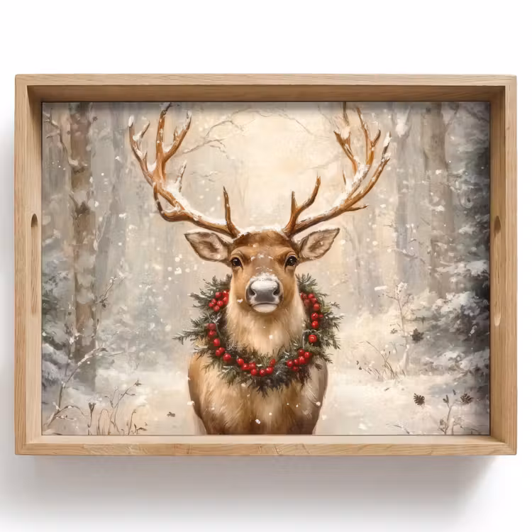 Tablett - Weihnachten - Rentier - Winter - Kranz — 1