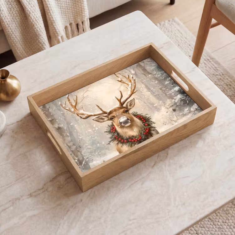Tablett - Weihnachten - Rentier - Winter - Kranz — 2