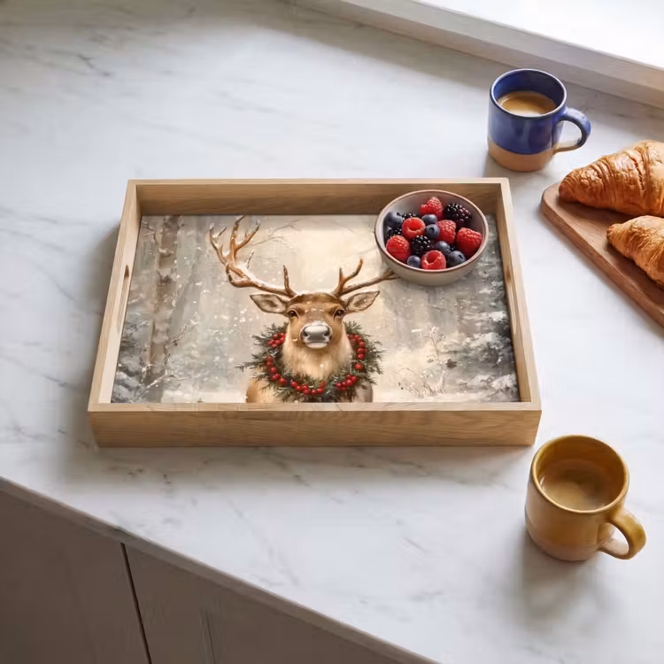Tablett - Weihnachten - Rentier - Winter - Kranz — 4