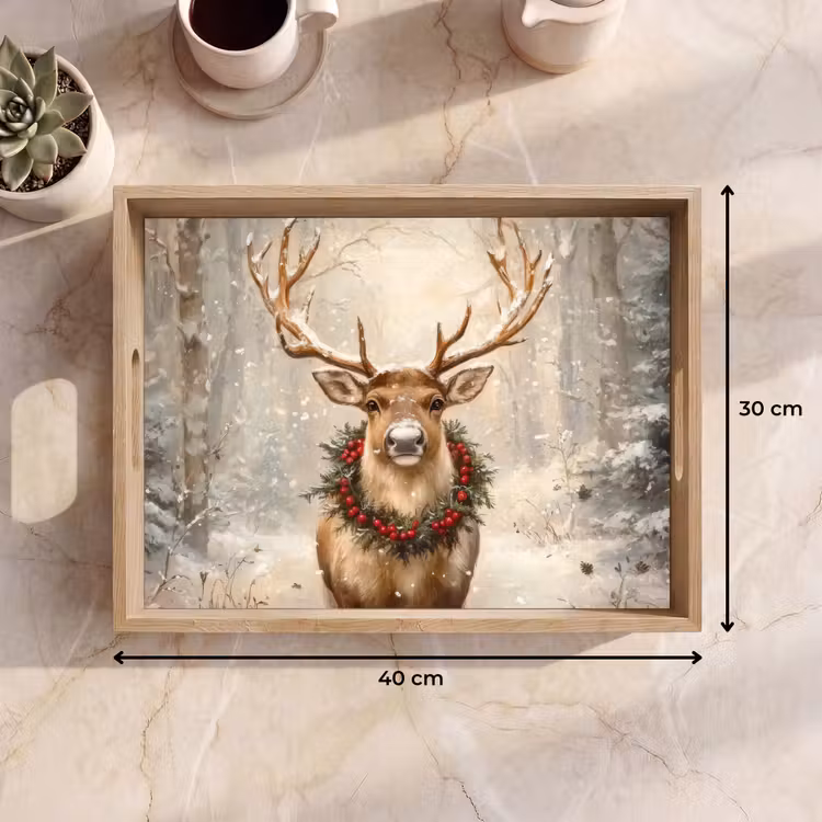 Tablett - Weihnachten - Rentier - Winter - Kranz — 9