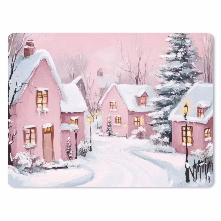 Mauspad - Weihnachtsdorf - Rosa - Winter - Schnee - Häuser — 1