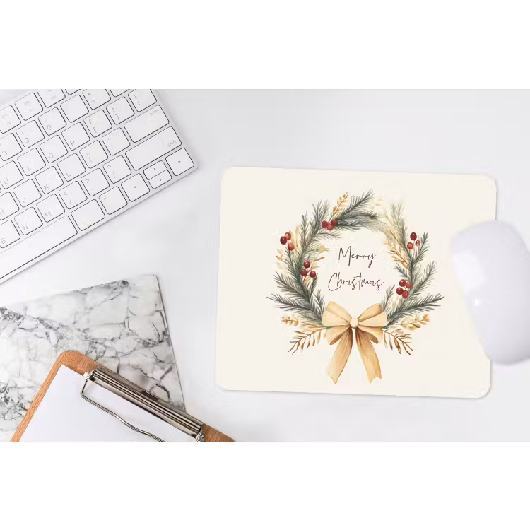 Mauspad - Weihnachtskranz - Weihnachten - Gold - Beige — 2