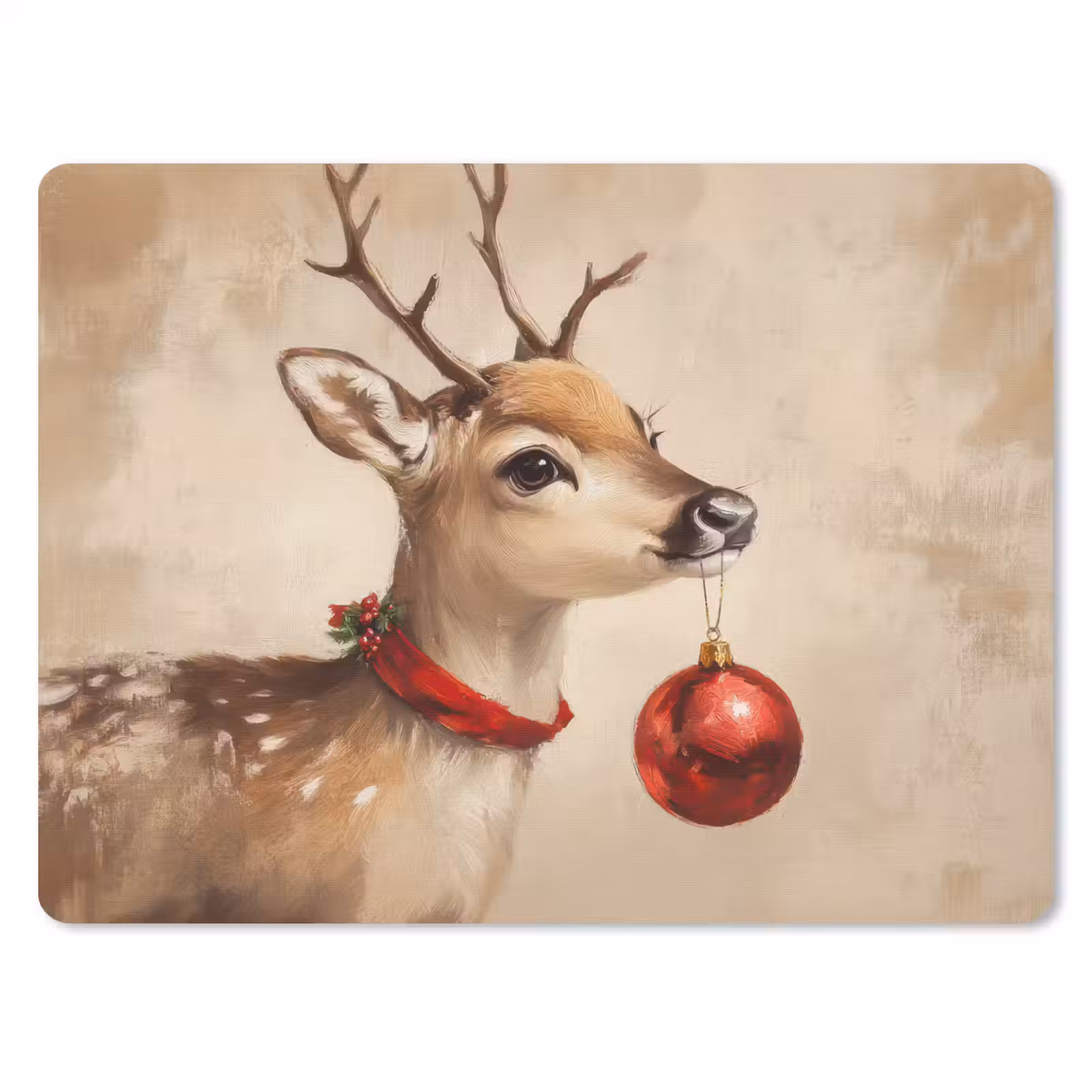 Mauspad - Weihnachten - Hirsch - Geweih - Weihnachtskugel - Rentier — 1