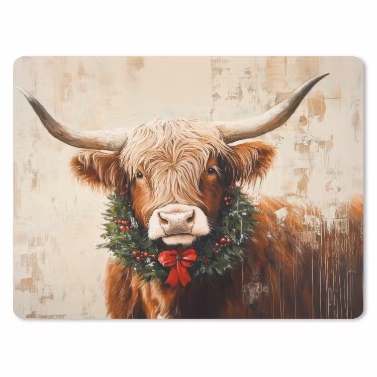Mauspad - Weihnachten - Schottischer Highlander - Braun - Kranz — 1
