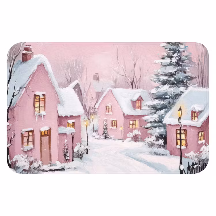 WC Vorleger - Weihnachtsdorf - Rosa - Winter - Schnee - Häuser — 1