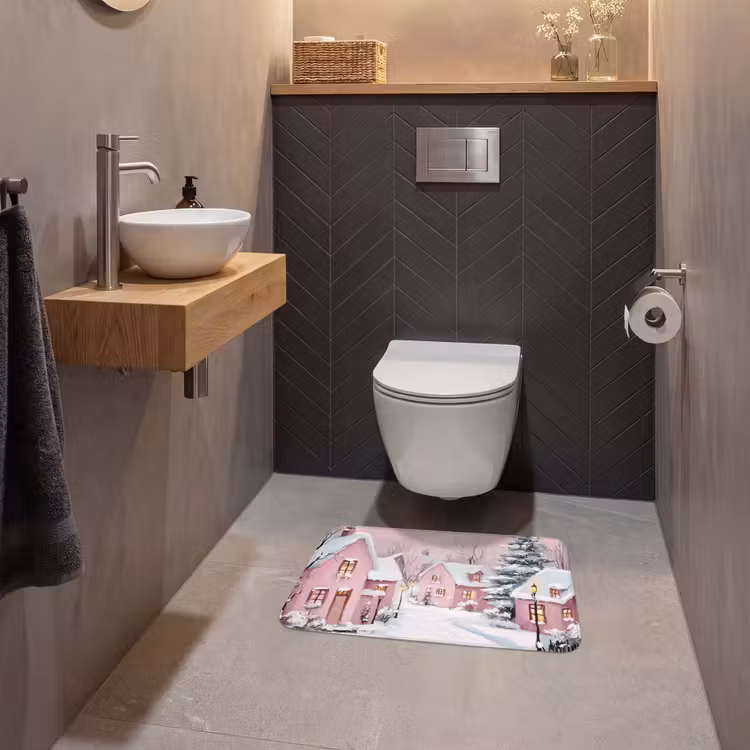 WC Vorleger - Weihnachtsdorf - Rosa - Winter - Schnee - Häuser — 2