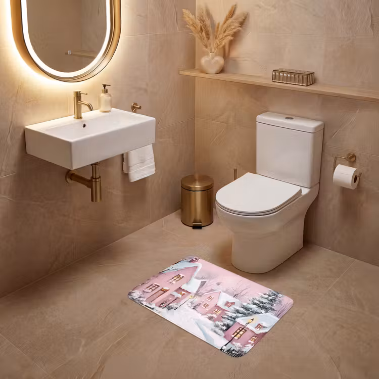 WC Vorleger - Weihnachtsdorf - Rosa - Winter - Schnee - Häuser — 4