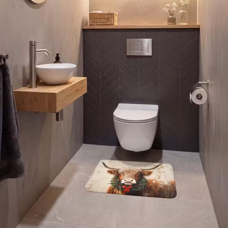 WC Vorleger - Weihnachten - Schottischer Highlander - Braun - Kranz — 2