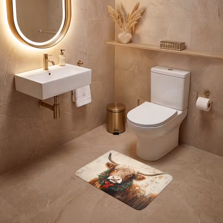 WC Vorleger - Weihnachten - Schottischer Highlander - Braun - Kranz — 4