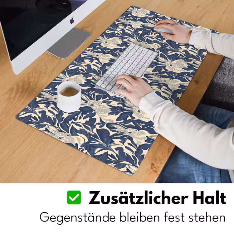 Schreibtischunterlage - Hasen - Blätter - Muster - Blau - Beige — 3