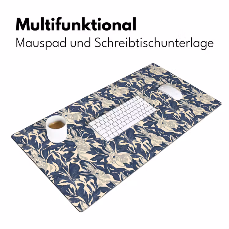 Schreibtischunterlage - Hasen - Blätter - Muster - Blau - Beige — 4