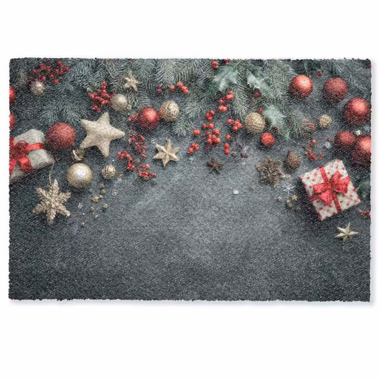 Fußmatte - Weihnachtsrahmen - Stechpalme - Farbenfroh — 1