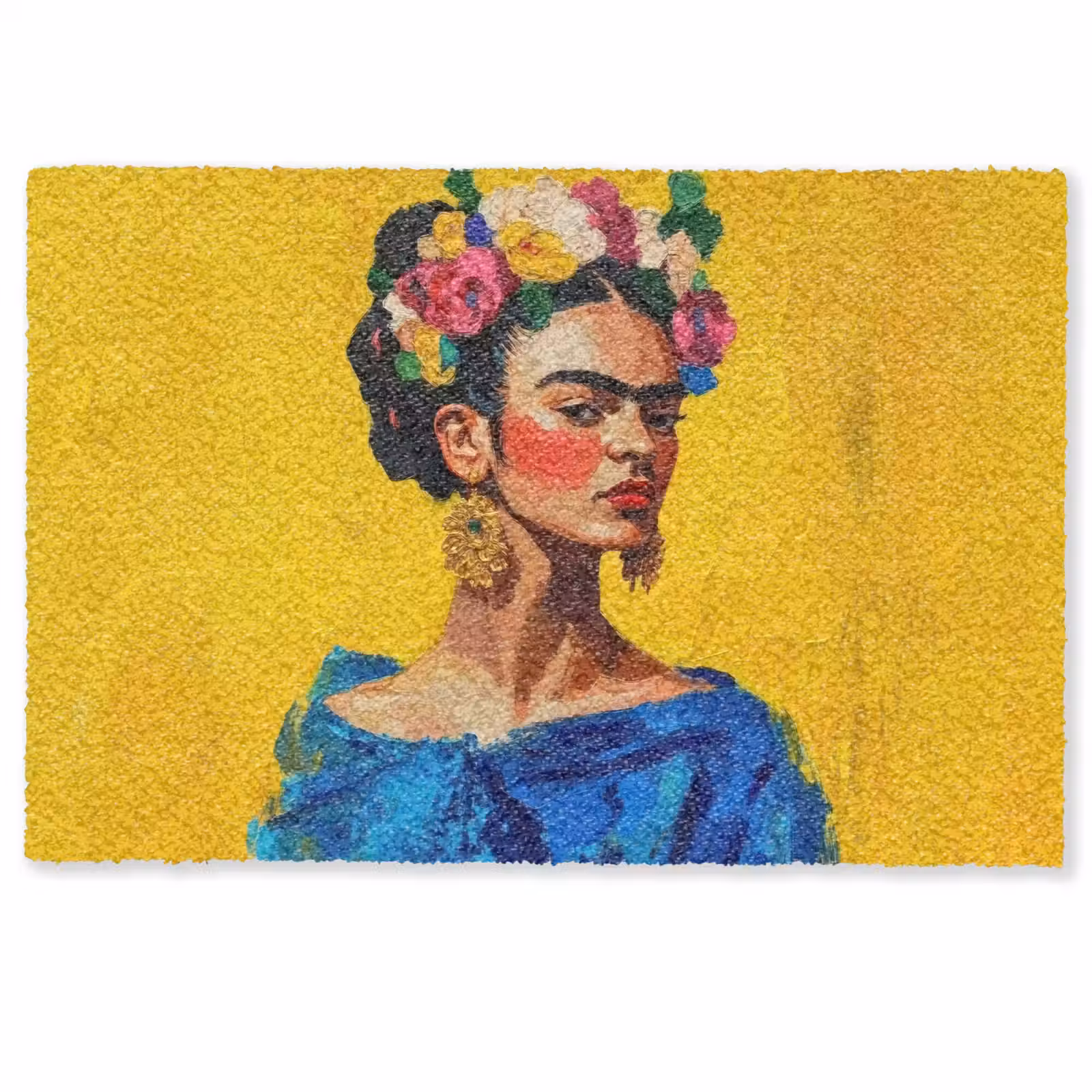 Fußmatte - Frida Kahlo - Frau - Gelb - Blau - Blumen — 1