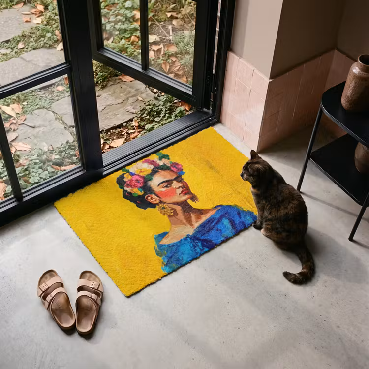 Fußmatte - Frida Kahlo - Frau - Gelb - Blau - Blumen — 2