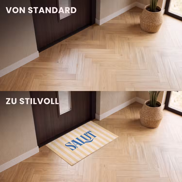 Fußmatte - Salut - Zitat - Streifen - Gelb - Blau - Weiß — 3