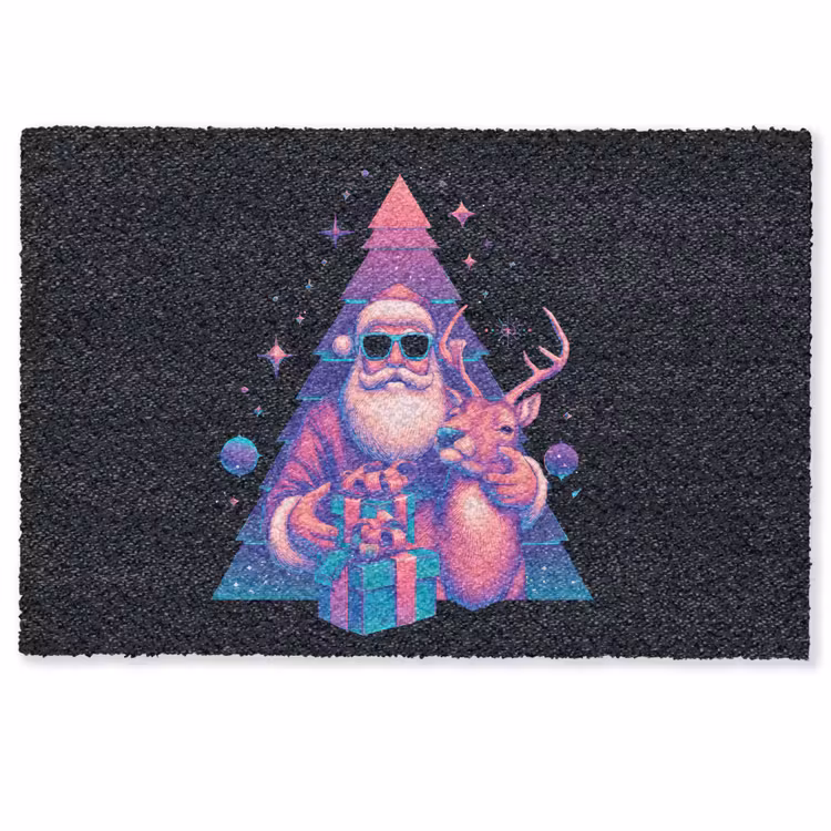 Fußmatte - Retro - Weihnachtsmann - Rentier - Weihnachtsbaum — 1
