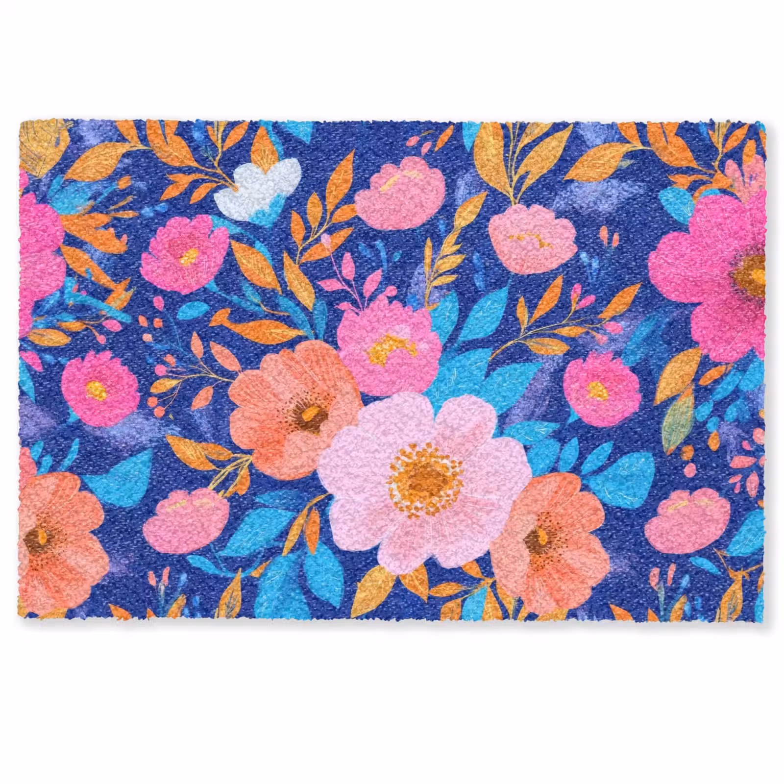 Fußmatte - Blumen - Blau - Rosa — 1