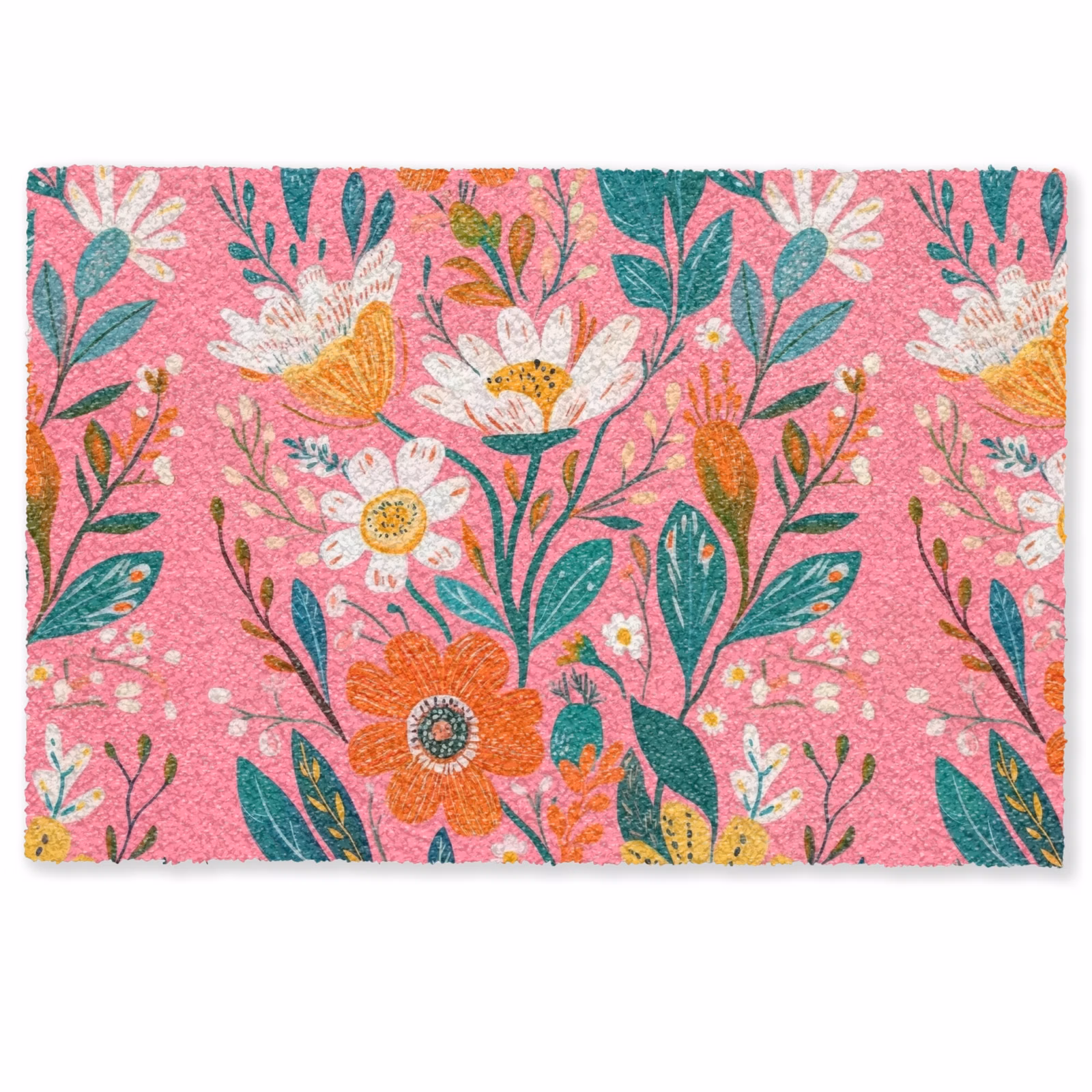 Fußmatte - Rosa - Blumen - Weiß - Orange — 1