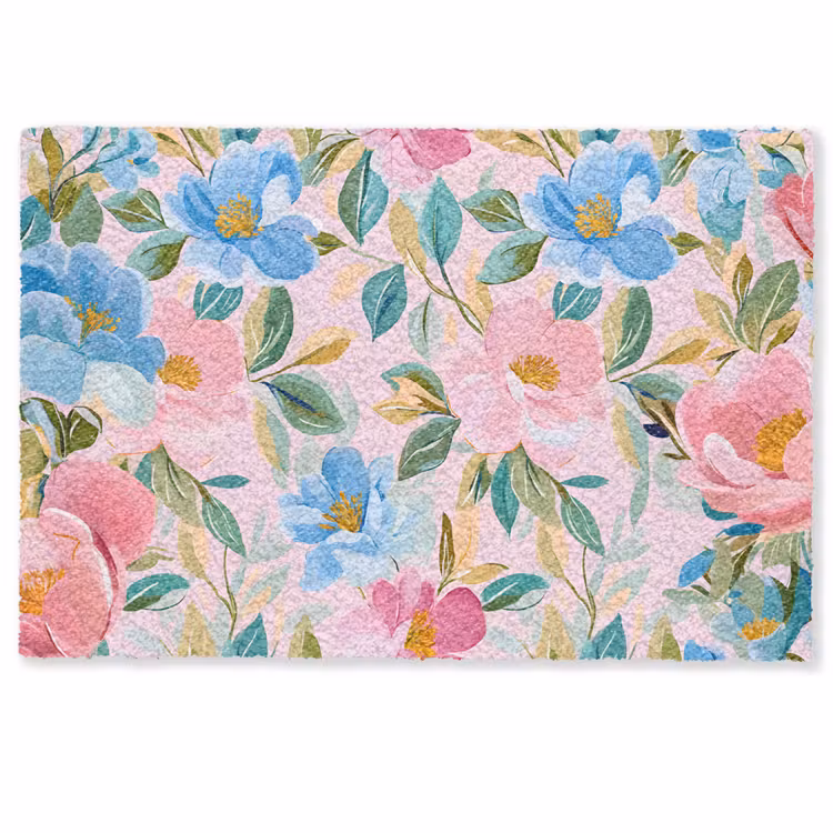 Fußmatte - Blau - Rosa - Blumen — 1