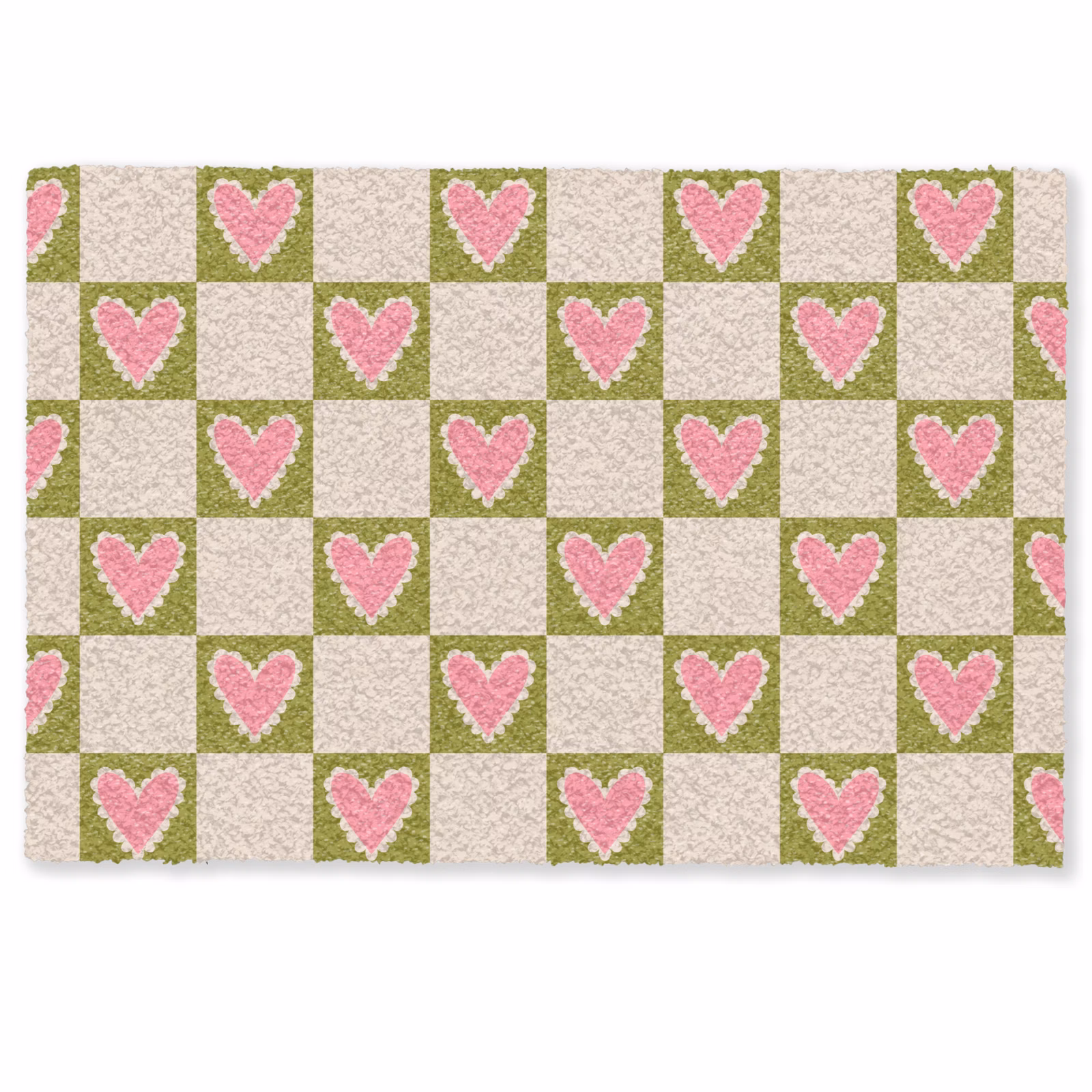 Fußmatte - Olivgrün - Herzen - Muster - Retro — 1