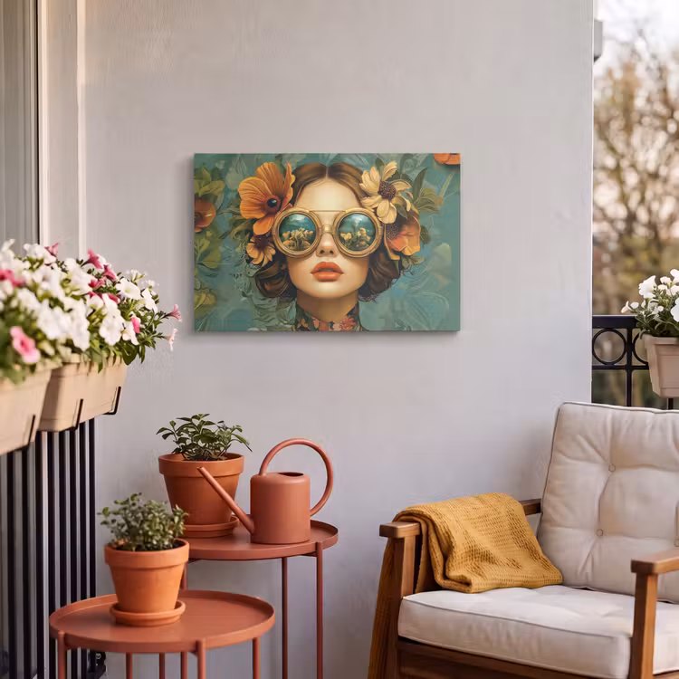 Outdoor Leinwand - Frau - Blumen - Schmetterlinge - Natur - Vintage — 3