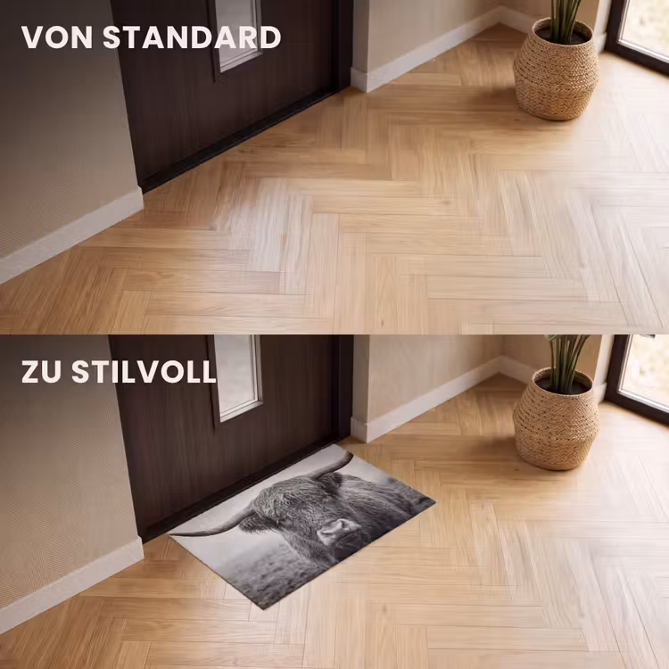 Fußmatte - Schottischer Highlander - Schwarz - Weiß - Gras — 3